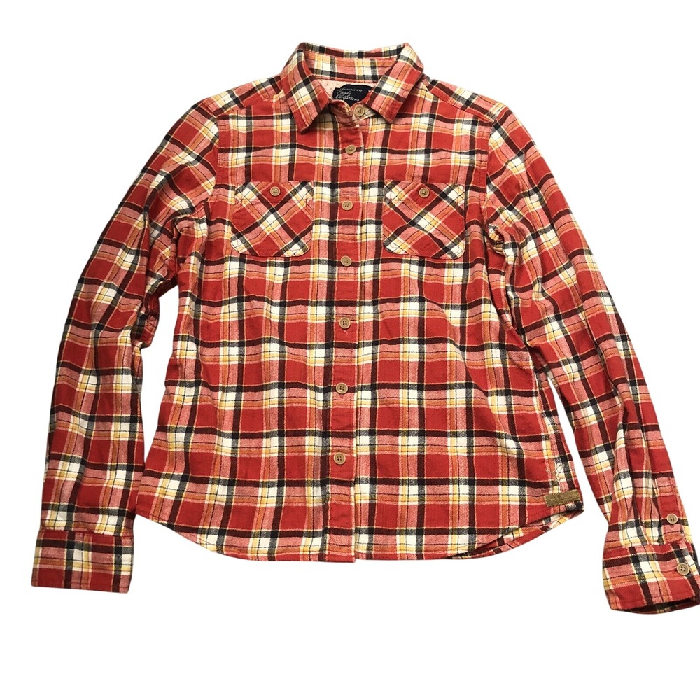 American Eagle Outfitters‎ Kids Plaid Flannel Button Up Shirt Size 6 Rust Preppy